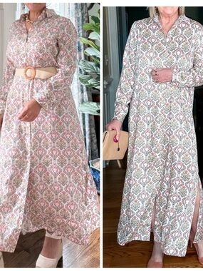 LOFT Shirt Dress Tuilerie Long Maxi Floral Button Front BOHO Coastal Breezy 16